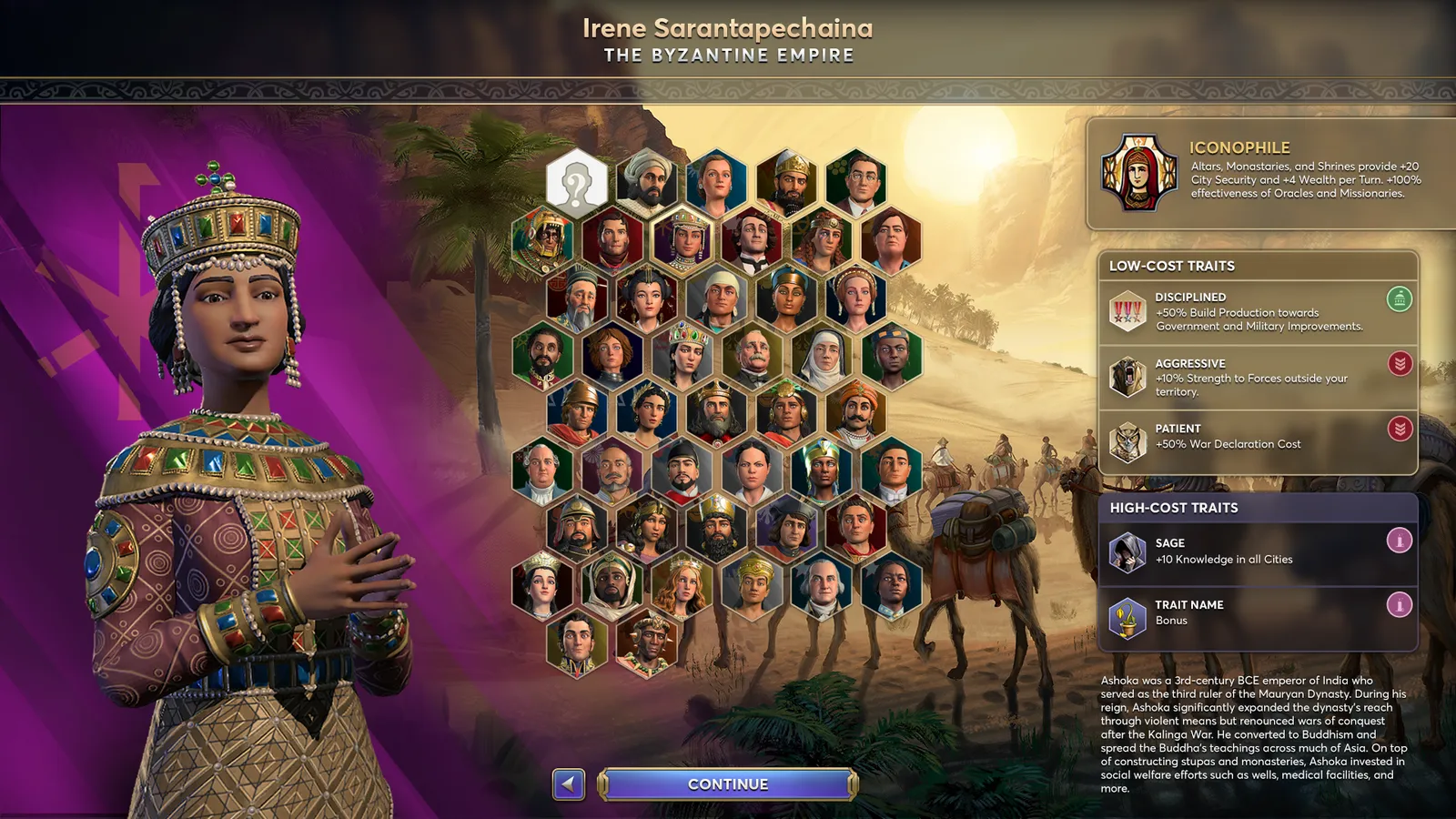 Leader trait selection screen